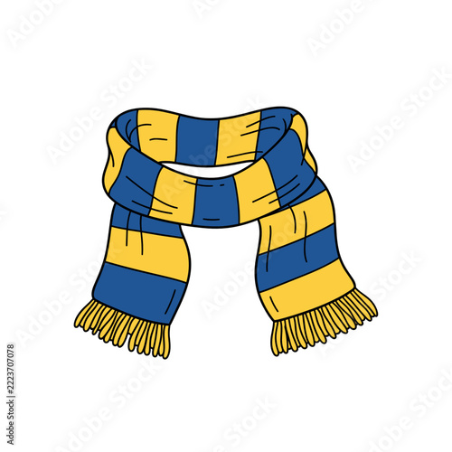 Colorful striped scarf in blue and yellow with fringes  