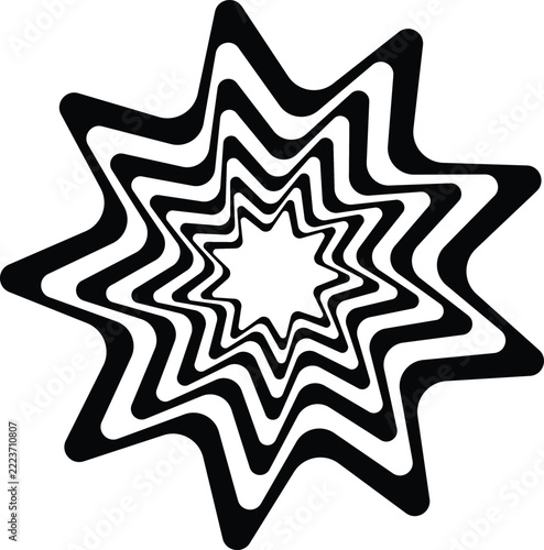 Black and white star shape with concentric wavy lines for modern