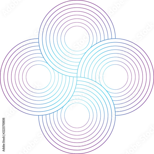 Abstract geometric pattern with concentric circles in gradient blue