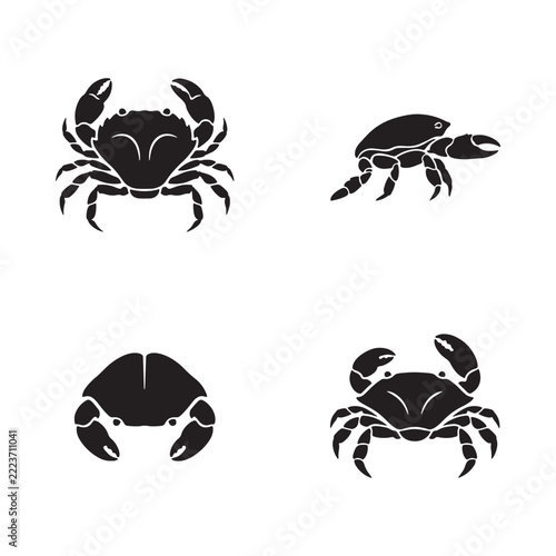 Black crab silhouettes arranged on a white background