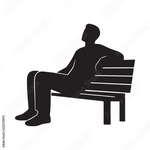 Man sitting on park bench silhouette against a white background