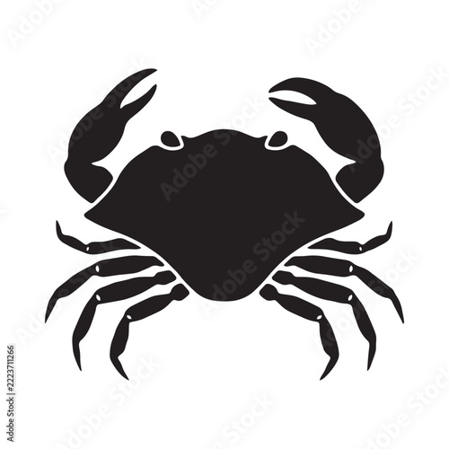 Black crab silhouette against a white background marine life illustration