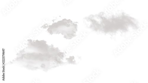 Set of three fluffy white clouds isolated on transparent background