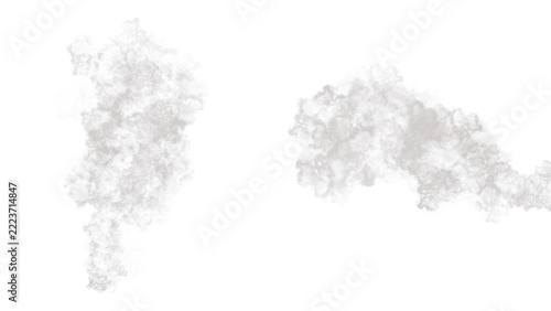 Set of two different white smoke clouds or steam puffs isolated on transparent background