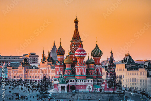 Saint Basil s Cathedral in Moscow a colorful architectural landmark at sunset