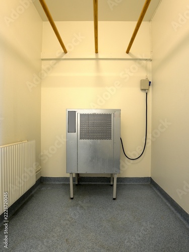 Apartment building common use empty laundry room