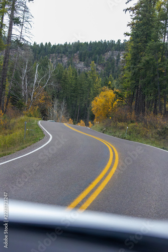 Driving through whitefish montana during fall colors
