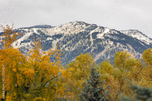 Fall Colors and Early October Snow on Big Mountain in Flathead Valley, Montana Ski Resort