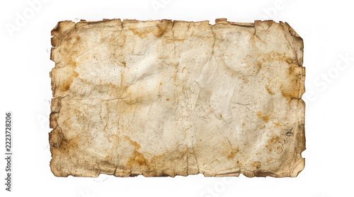 Old weathered parchment paper sheet isolated on transparent
