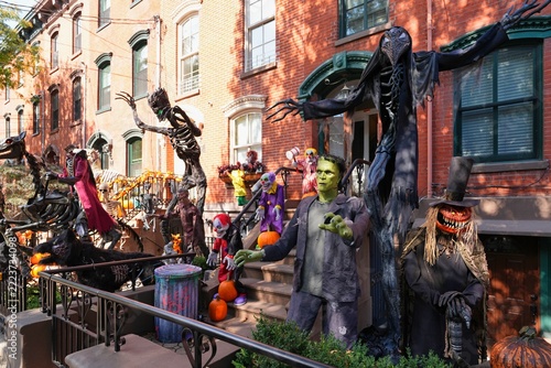 Halloween decorations in downtown Jersey City.