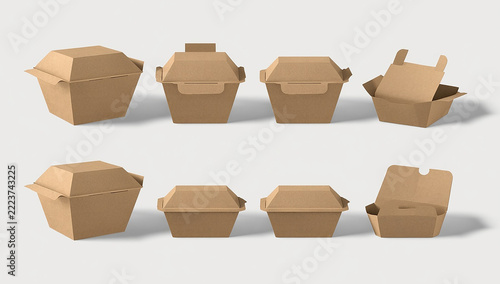 Set of blank kraft paper food takeaway containers for branding mockup