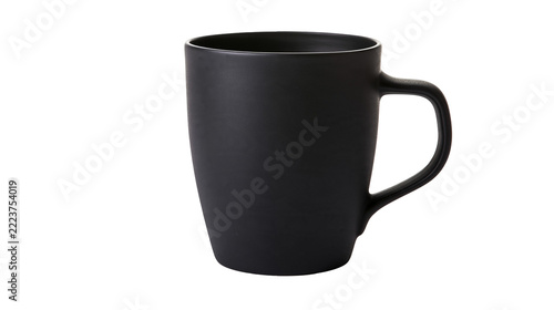 Obraz na plátně Isolated black matte ceramic coffee mug, modern beverage cup with handle on neut