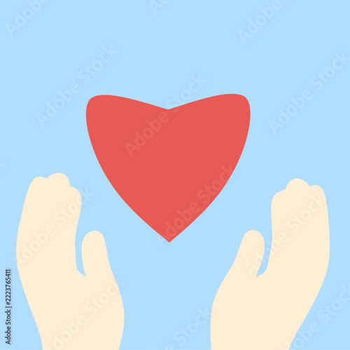 Hands Holding Heart Symbolizing Love, Care, Support and Compassion in Simple Flat Design