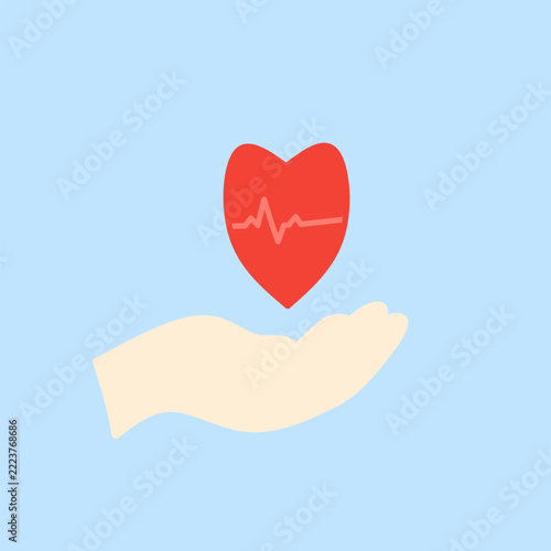 Hand Holding Heart With EKG Line — Medical Care Concept, Love and Support