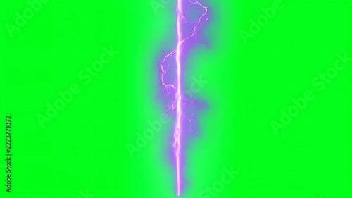 Bright purple lightning bolt strike vertical animation isolated on