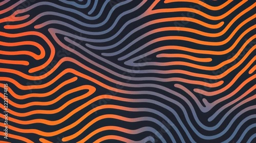 Abstract Wavy Lines Background: A visually striking abstract design featuring a pattern of flowing, curved lines in a gradient of warm orange to cool blue hues against a dark background.