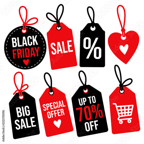 Black Friday Sale Price Tags and Discount Labels Vector Set