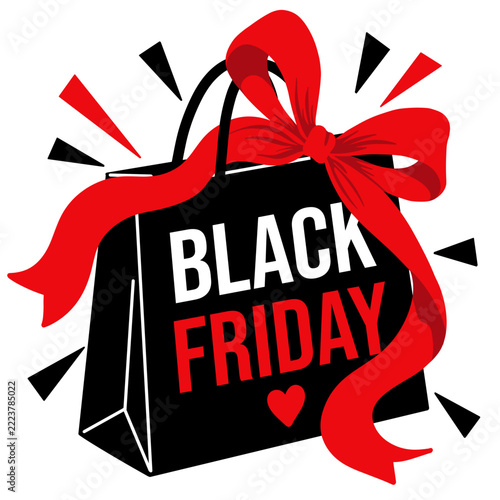 Black Friday Shopping Gift Bag with Large Red Ribbon Bow
