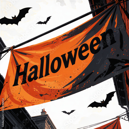 Low angle view of Halloween hanging banner vector illustration