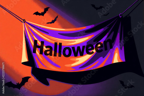 Neon lit Halloween hanging banner illustration