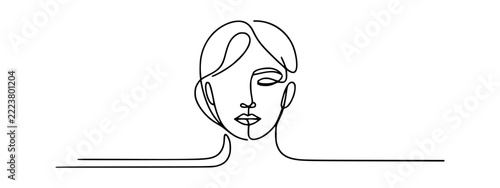 Minimalist continuous one line drawing of a woman portrait with modern abstract facial features
