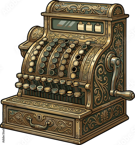 Cash Register Antique Vintage Mechanical Storefront Brass Machine Isolated