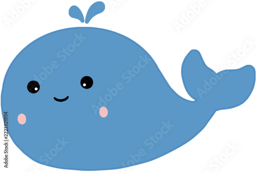 Cute blue baby whale marine animal character standalone design element 