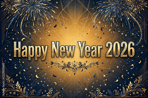 Elegant Happy New Year 2026 With Golden Fireworks