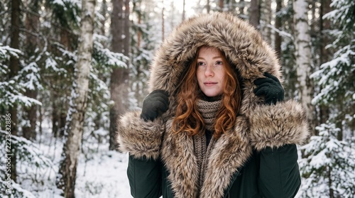 young woman in winter forest