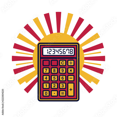 Calculator Icon Vector with Sunburst Background for Education Work