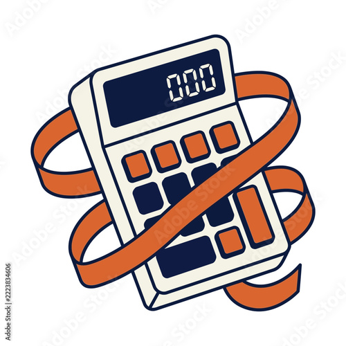 Calculator Wrapped with Ribbon Representing Financial Budget Control