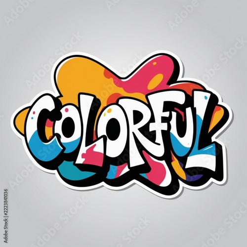 Colorful graffiti lettering sticker with vibrant paint splash