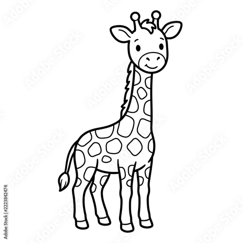Nigerian Giraffe Black Outline Wildlife Illustration
