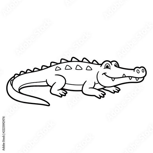 Nile Crocodile Black Outline Coloring Illustration