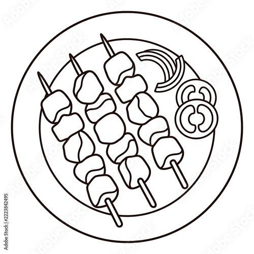 Nigerian Suya Skewers Black Outline Food Illustration