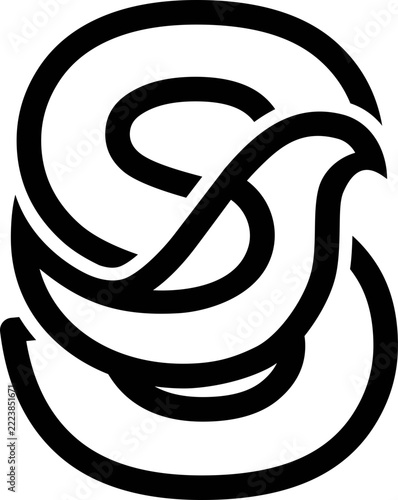 The vector is a monogram of the letter S and bird. Elegant, unique and outline.