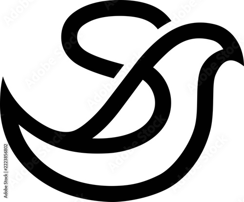 The vector is a monogram of the letter U and bird. Elegant, unique, simple and outline.