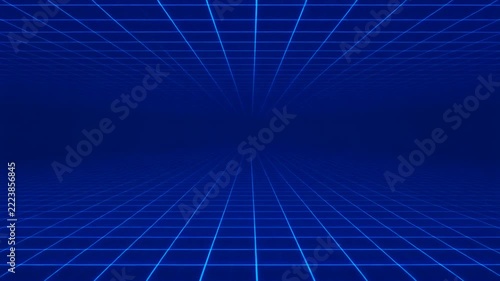 Abstract Blue Grid Perspective Background, Digital Sci-Fi Futuristic Infinite Space Tunnel