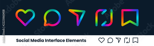 rainbow gradient social media engagement interface icons set
