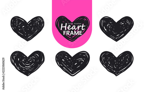 hand drawn scribble heart frame shape vector set