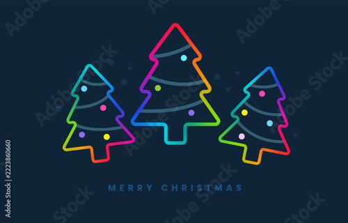 rainbow gradient merry christmas tree banner vector background