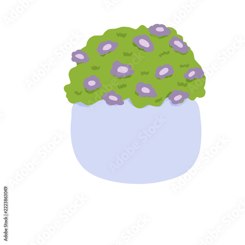 Cute Purple Flower Pot Illustration With Green Foliage and Lavender Blossoms