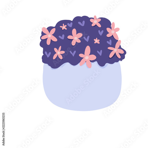 Cute Purple Flower Pot Illustration With Pink Blossoms Pastel Floral Plant