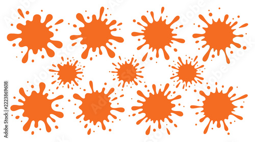 Set of orange paint splatters