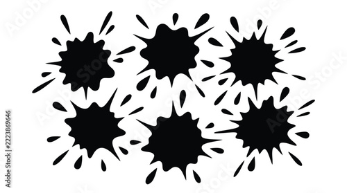 Black ink splatters set, paint splashes, vector illustration