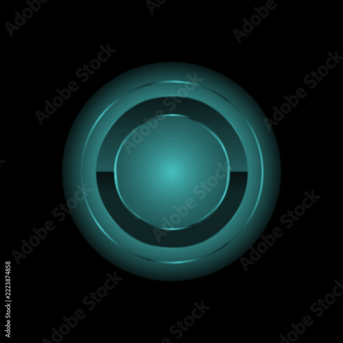 Abstract glowing teal circular portal or futuristic button design isolated on a deep black background