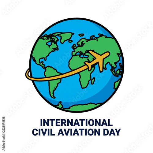 International Civil Aviation Day Globe Earth with Airplane Orbiting Representing Global Air Travel