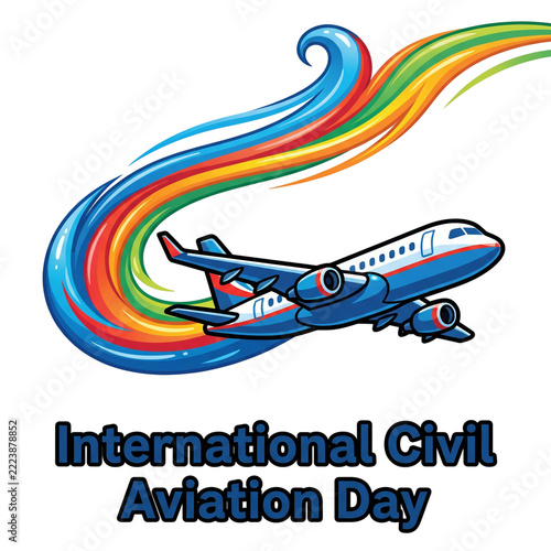 International Civil Aviation Day Colorful Rainbow Trail Airplane Soaring Through the Sky