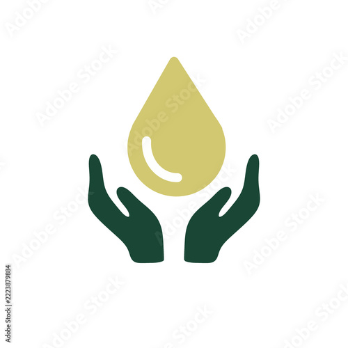 Water Conservation Icon with Hands Protecting a Water Droplet