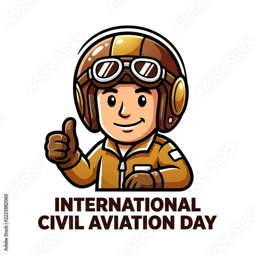 International Civil Aviation Day Retro Pilot Wearing Goggles and Helmet Giving Thumbs Up